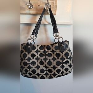 Coach Black and Tan Signature Shoulder Bag